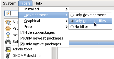 Filtering out development packages from the list of Find results